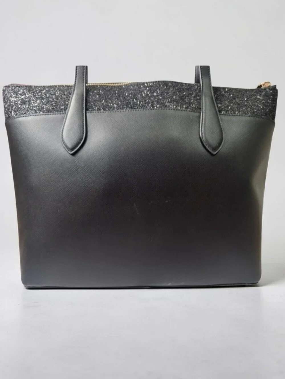 Kate Spade NWT Black Glitter Tote Bag & Matching Cosmetic Pouch Set